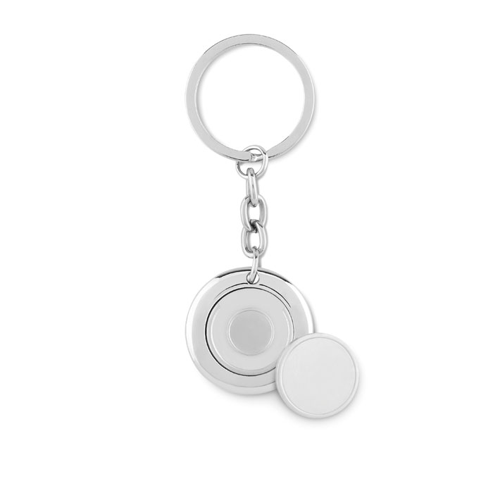 Gadget with logo Key ring FLAT RING Key ring in metal with token. Available color: Shiny Silver Dimensions: Ø3,5X6 CM Height: 6 cm Diameter: 3.5 cm Volume: 0.09 cdm3 Gross Weight: 0.045 kg Net Weight: 0.037 kg Magnus Business Gifts is your partner for merchandising, gadgets or unique business gifts since 1967. Certified with Ecovadis gold!