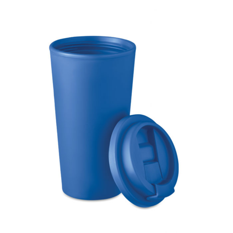 Tumbler with logo TUESDAY Double wall tumbler in PP with logo . Capacity: 475 ml. Bring your favourite coffee, tea or other hot drink with you with this tumbler. It will keep your drink hot or cold, so you can enjoy it throughout the day. Available color: Blue, Black, White Dimensions: Ø9X17CM Height: 17 cm Diameter: 9 cm Volume: 1.866 cdm3 Gross Weight: 0.144 kg Net Weight: 0.128 kg Magnus Business Gifts is your partner for merchandising, gadgets or unique business gifts since 1967. Certified with Ecovadis gold!