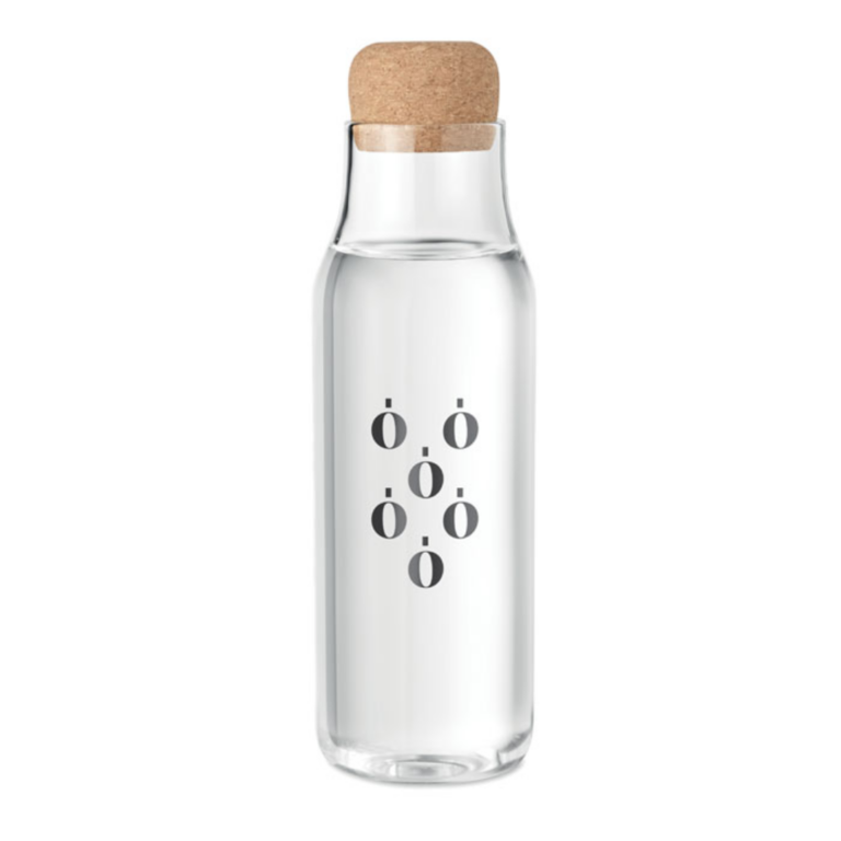 Water bottle with logo OSNA BIG Borosilicate glass bottle with logo with cork lid. Capacity: 1L. Store your fresh made juices,water or other drinks in this glass bottle. Because it is made fromborosilicate glass, it can also hold hot liquids. The cork lid gives thedecanter a natural look. Laser engraving is not possibleon borosilicate glass. Available color: Transparent Dimensions: Ø8,5X26,5CM Height: 26.5 cm Diameter: 8.5 cm Volume: 2.766 cdm3 Gross Weight: 0.36 kg Net Weight: 0.274 kg Magnus Business Gifts is your partner for merchandising, gadgets or unique business gifts since 1967. Certified with Ecovadis gold!