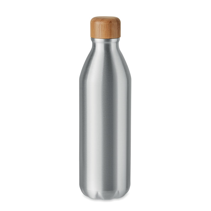 Water bottle with logo ASPER Single wall Aluminium water bottle with logo with bamboo. Capacity: 550 ml. Keep awater bottle with you during the day to stay hydrated and healthy. The wooden bamboo lid gives this bottle a natural look and makes it standout more than regular bottles. Bamboo is a natural product, there may be slight variations in colour and size per item, which can affect the final decoration outcome. Available color: Matt Silver Dimensions: Ø6X23CM Height: 23 cm Diameter: 6 cm Volume: 1.4 cdm3 Gross Weight: 0.12 kg Net Weight: 0.093 kg Magnus Business Gifts is your partner for merchandising, gadgets or unique business gifts since 1967. Certified with Ecovadis gold!