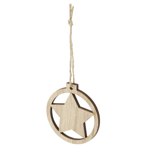 Christmas gadget wooden star ornament Wooden ornament in round shape with a star inside. Features a hanger and a cord. Magnus Business Gifts is your partner for merchandising, gadgets or unique business gifts since 1967. Certified with Ecovadis gold!