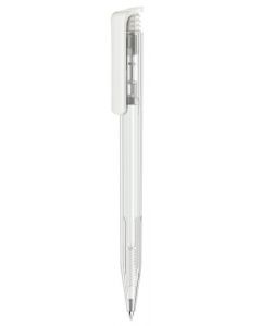 Senator pen with logo SUPER HIT CLEAR CLEAR, WHITE Quality Senator pen with your logo also available in other colors. Push ball pen Clear finish and polished clip. Equipped with a premium "Magic Flow" long capacity X20 (1.0 mm) refill giving a writing length of 1800m, in blue or black ink. We use different printing techniques to add your logo. Depending on the surface we can use embroidery, engraving, 360° imprint or screenprint.