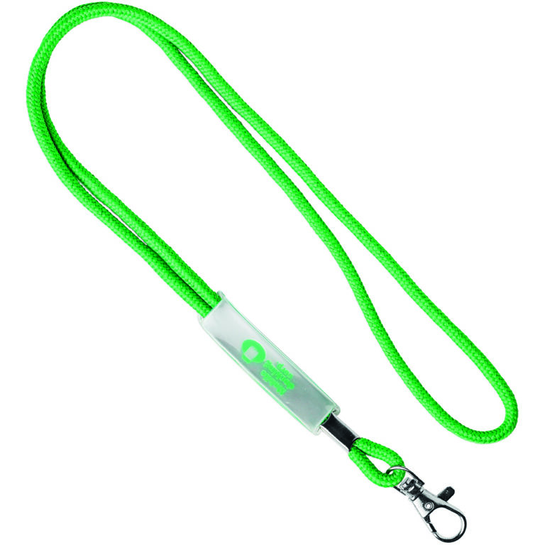 Lanyard with logo Cord Polyester cord lanyard with logo and transparent slider. Ca 90cm long. Metal karabinier or choose from one of the other clip options. The slider comes standard in a transparent version but with the right quantity it can be produced in your wished colour as well. We use different printing techniques to add your logo. Depending on the surface we can use embroidery, engraving, 360° imprint or screenprint.